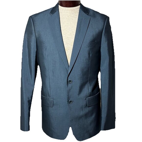 $498 John Varvatos USA Blue Tonal Slim Fit Blazer Jacket Mens 40R Made In Canada - Picture 1 of 8